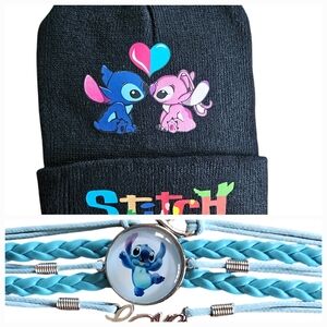 Disney Lilo & Stitch Kids Beanie and Bracelet Set - Black and Blue